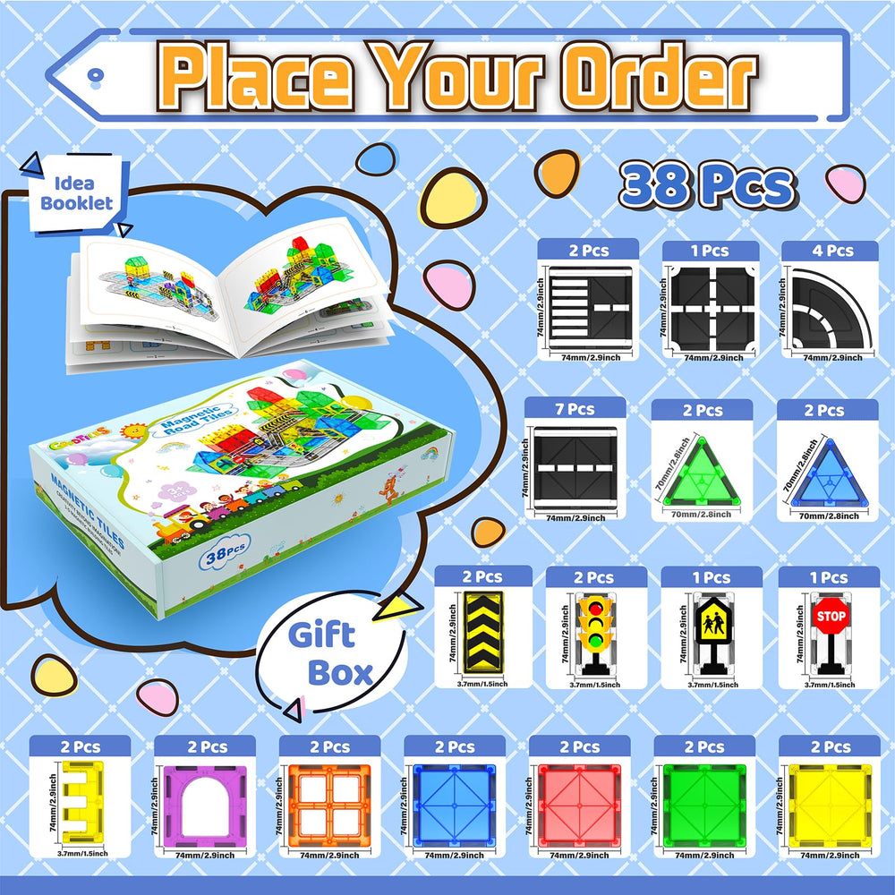 Goodtiles Magnetic Tiles Road Set crafted from safe ABS plastic for durability and long-lasting play.