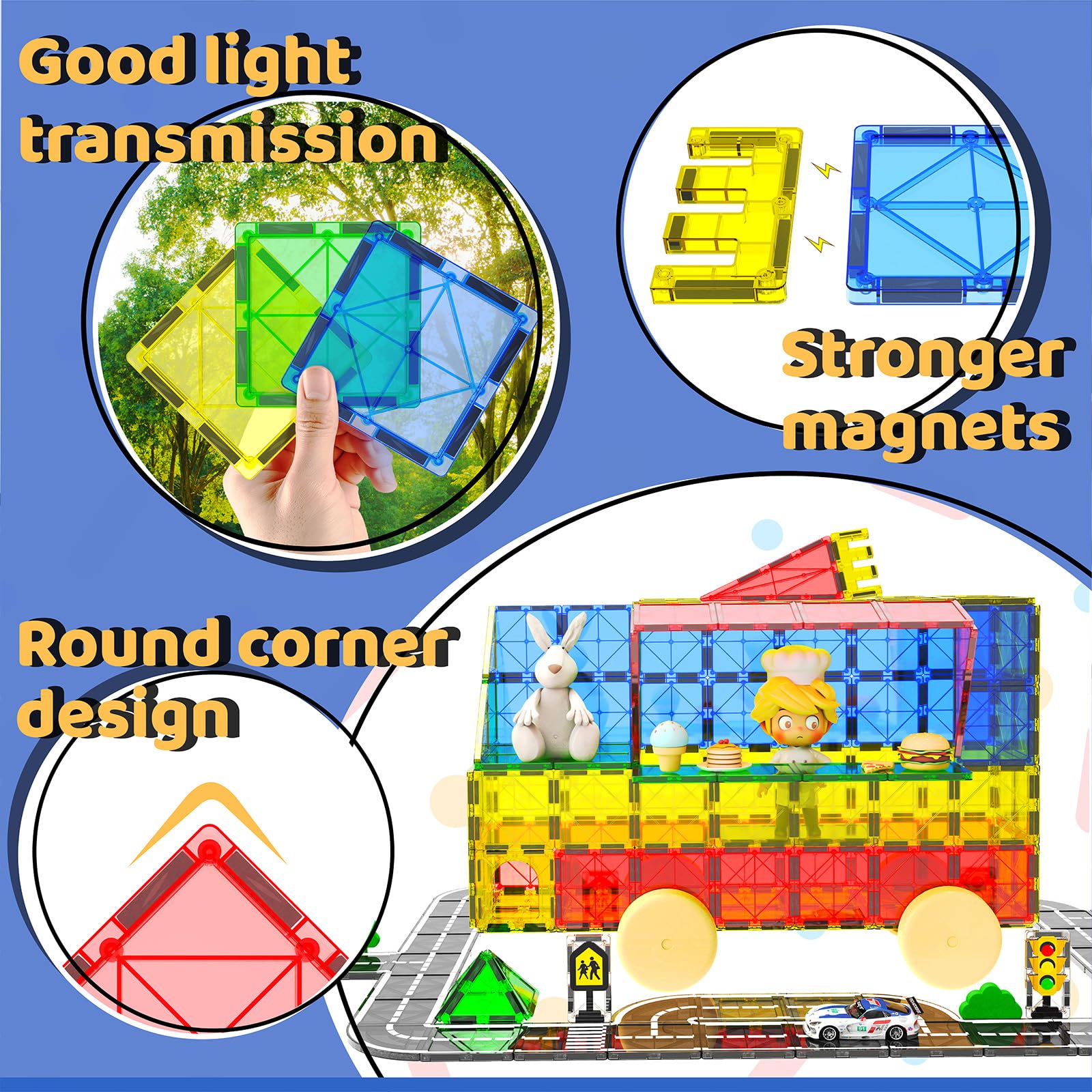 Goodtiles Magnetic Tiles Road Set toddler-safe design supports curious hands during play.