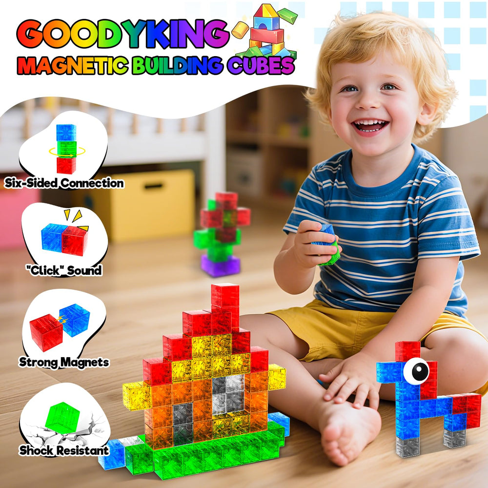 Close-up of Goody King blocks clicking together for a satisfying construction.