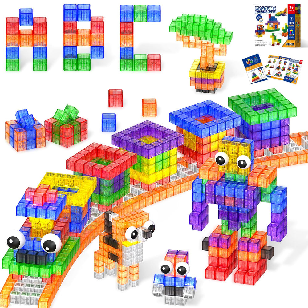 Goody King 56pcs magnetic blocks in bright colors for color recognition and creative play.