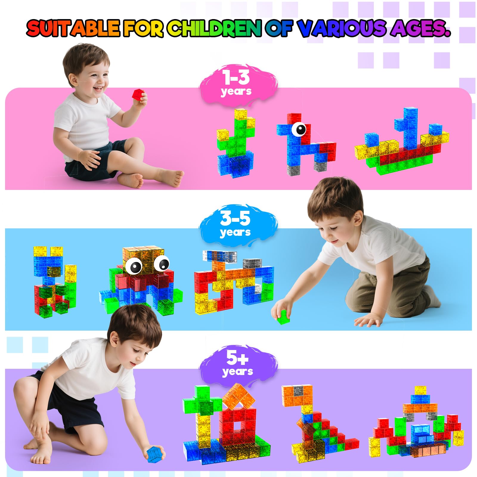 Child builds a 3D structure from 2D designs with Goody King blocks.