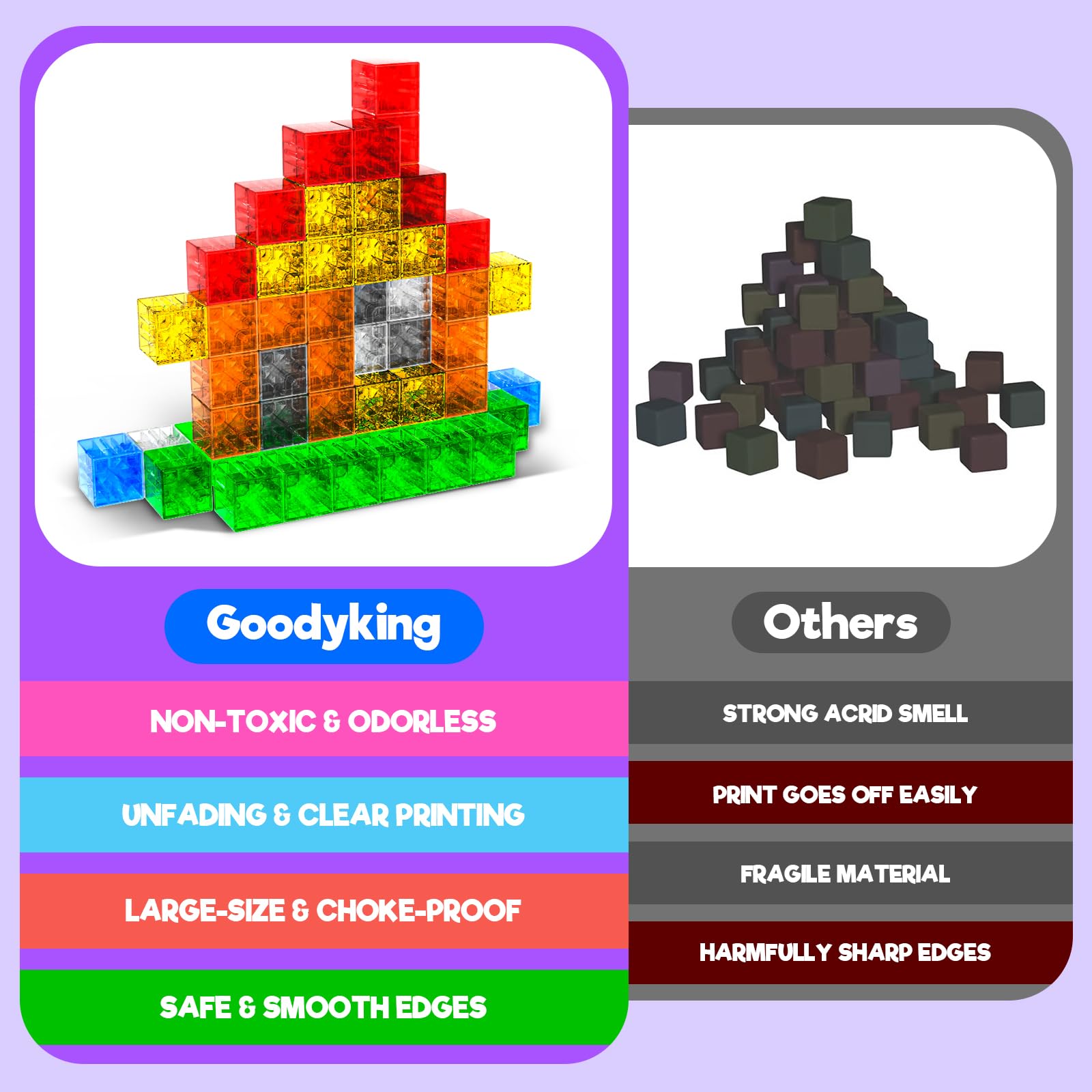 Goody King blocks offer safe ABS plastic with smooth edges for little hands.