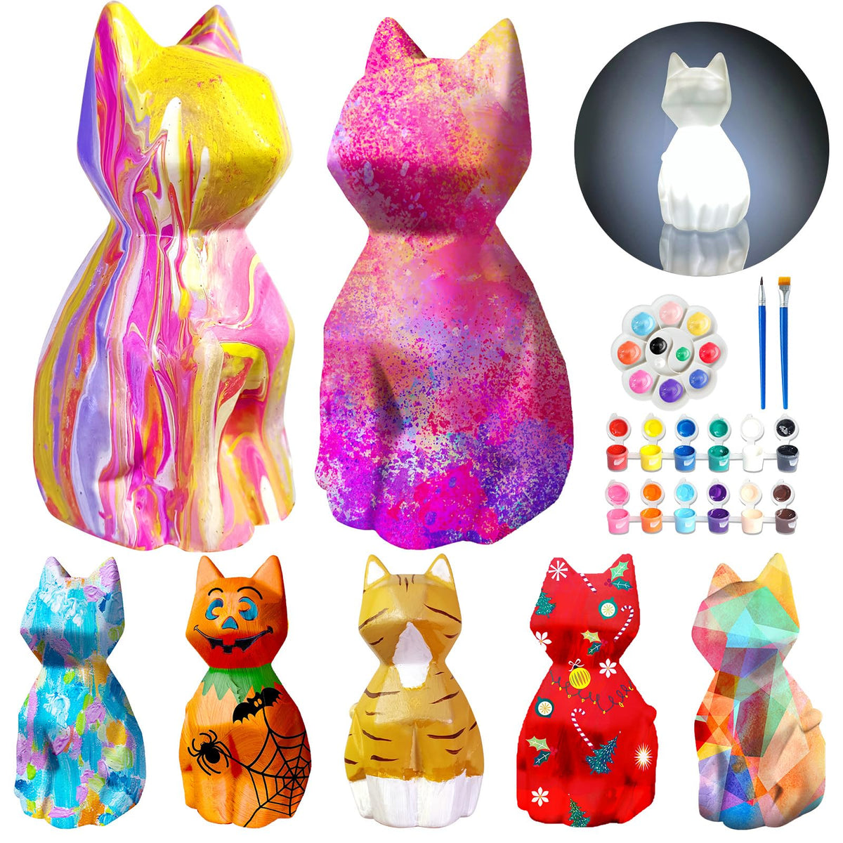 Goody King Paint Your Own Cat Lamp Kit with two lamps for creative painting and room lighting.
