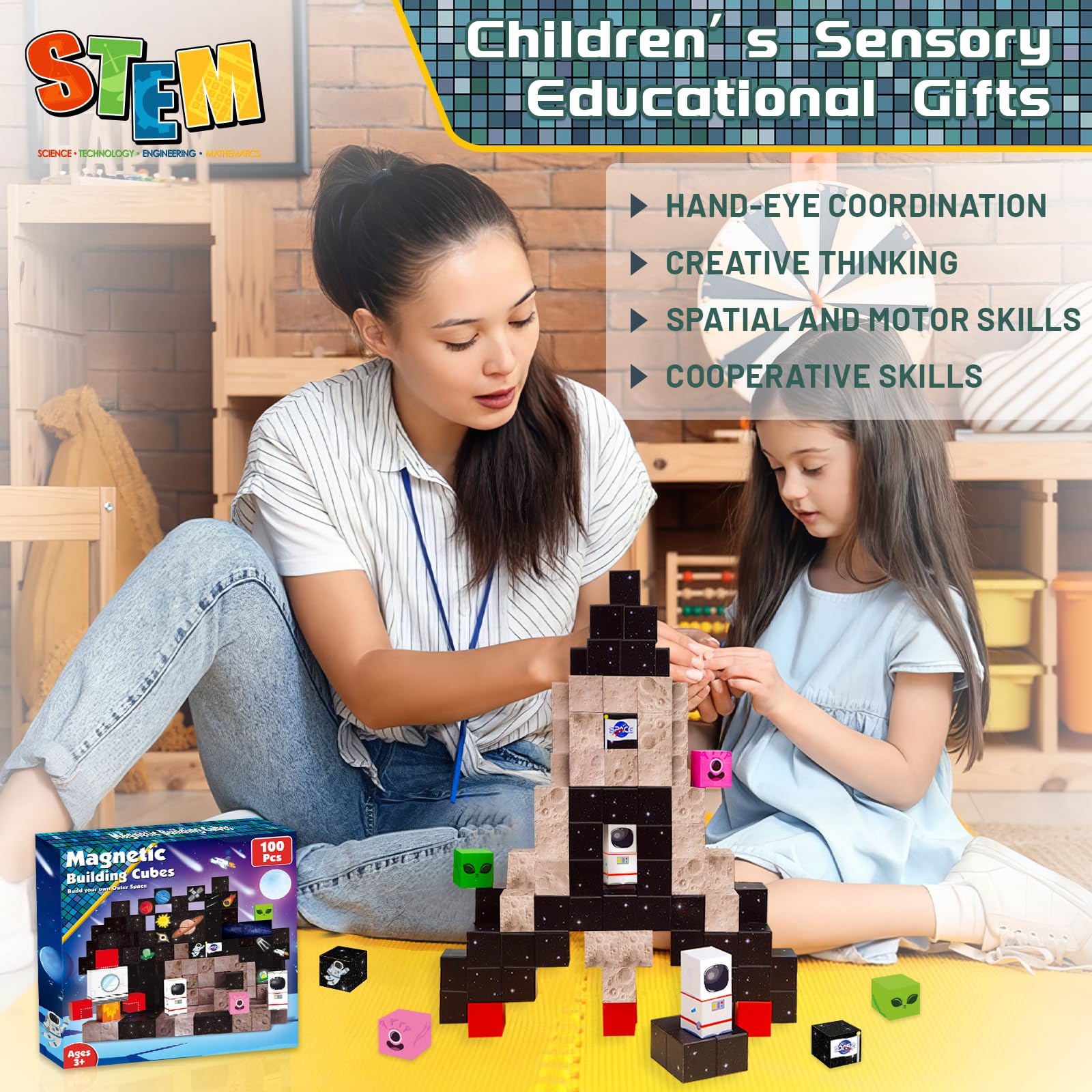 Goody King rocket magnetic tiles storage keeps play organized and ready.