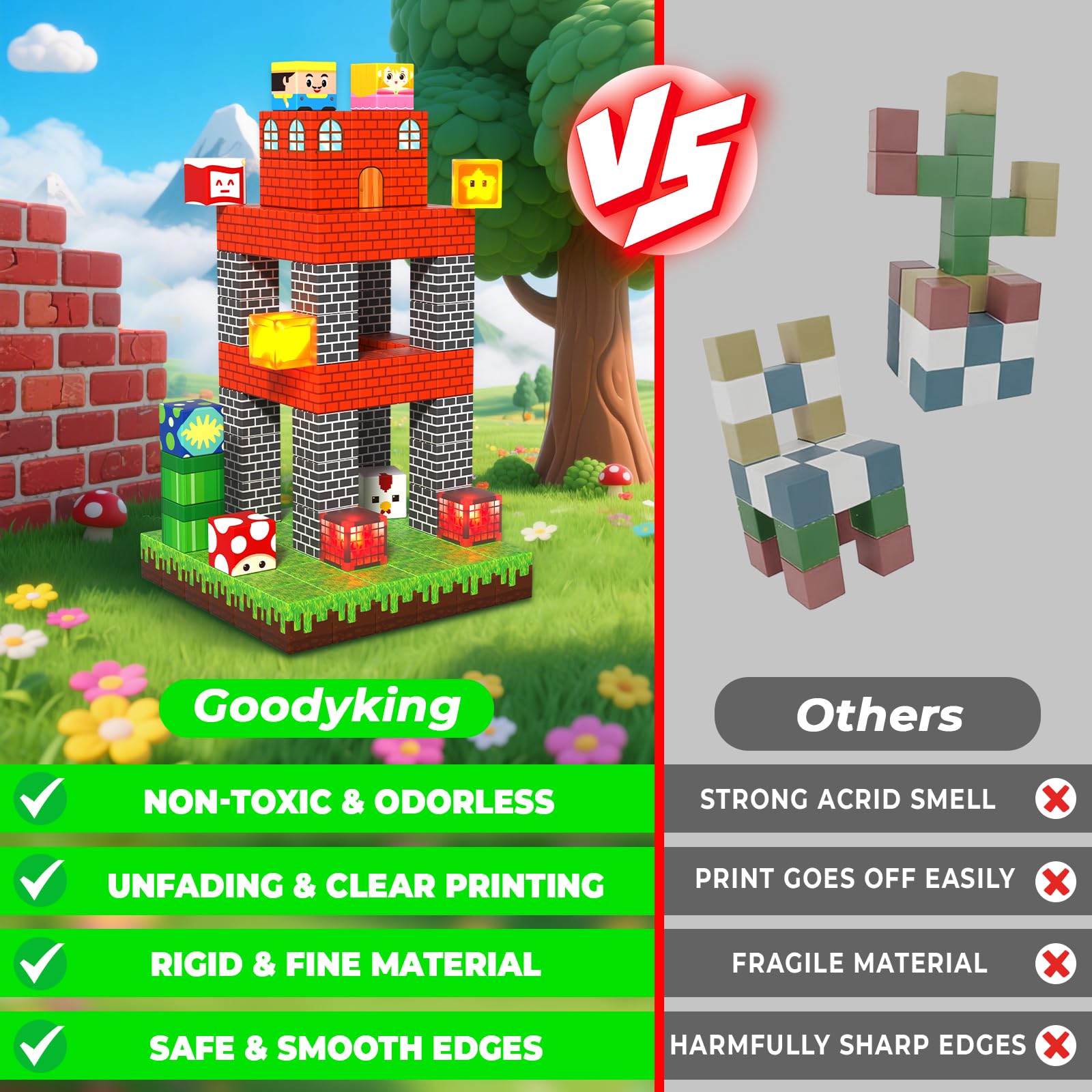 Goody King safe magnetic pieces designed for ages three and up.
