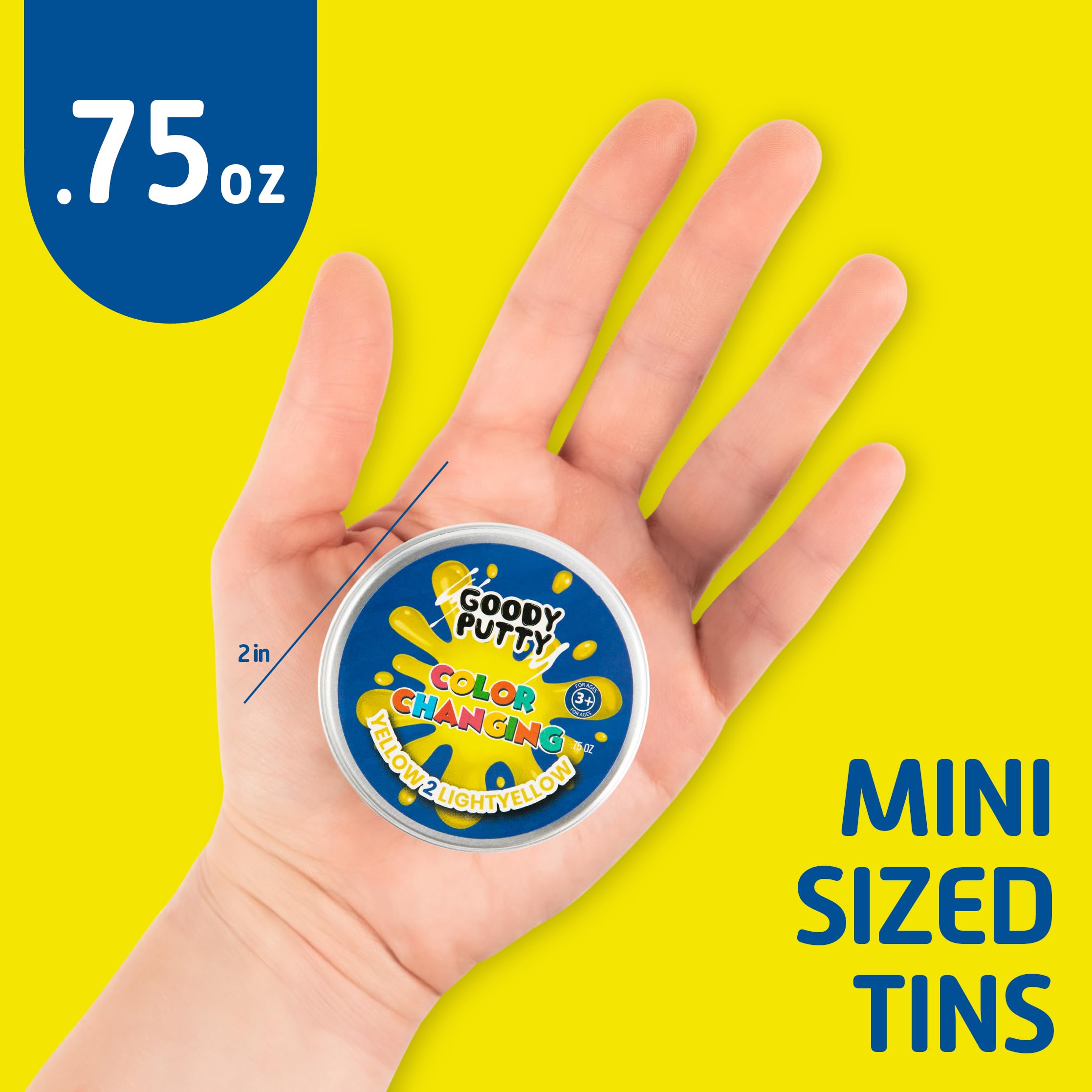 Goody Putty color-changing blue-to-lightblue tin, promotes tactile engagement and concentration