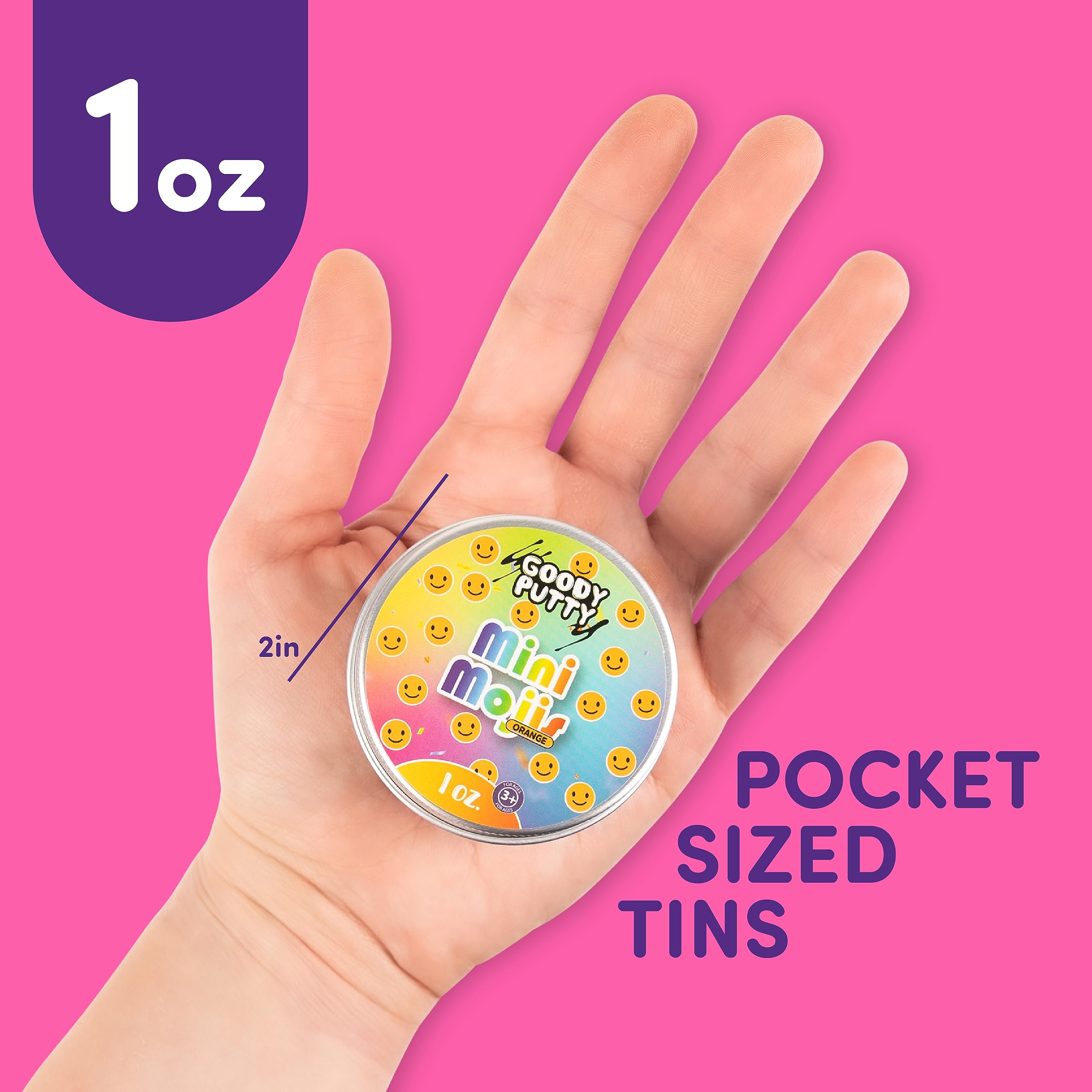 Goody Putty Emoji Set packaging shows five colorfully themed tins