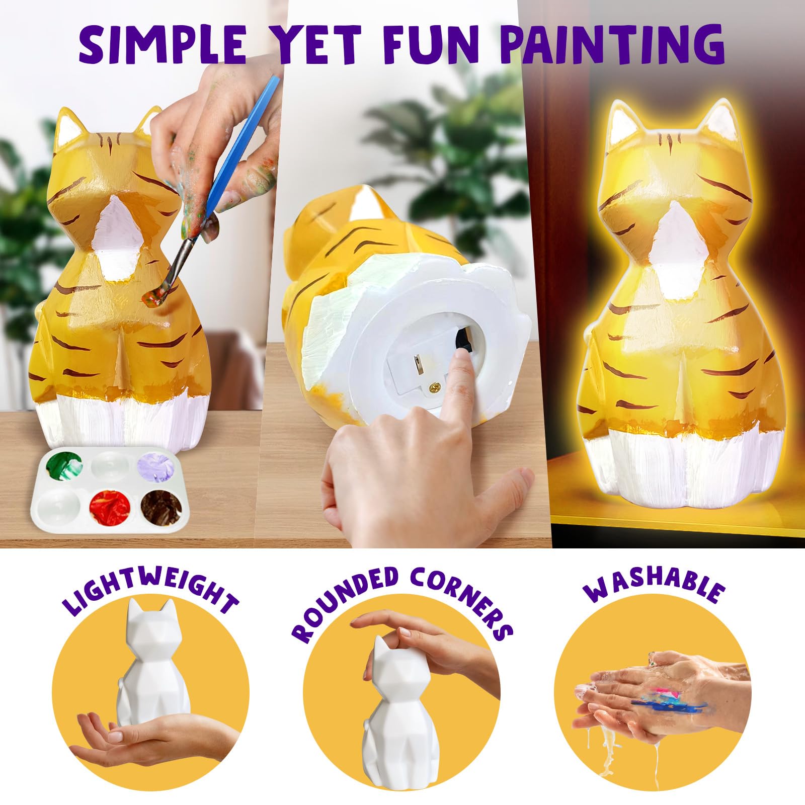 Goody King Paint Your Own Cat Lamp kit 12 paints for colorful projects.