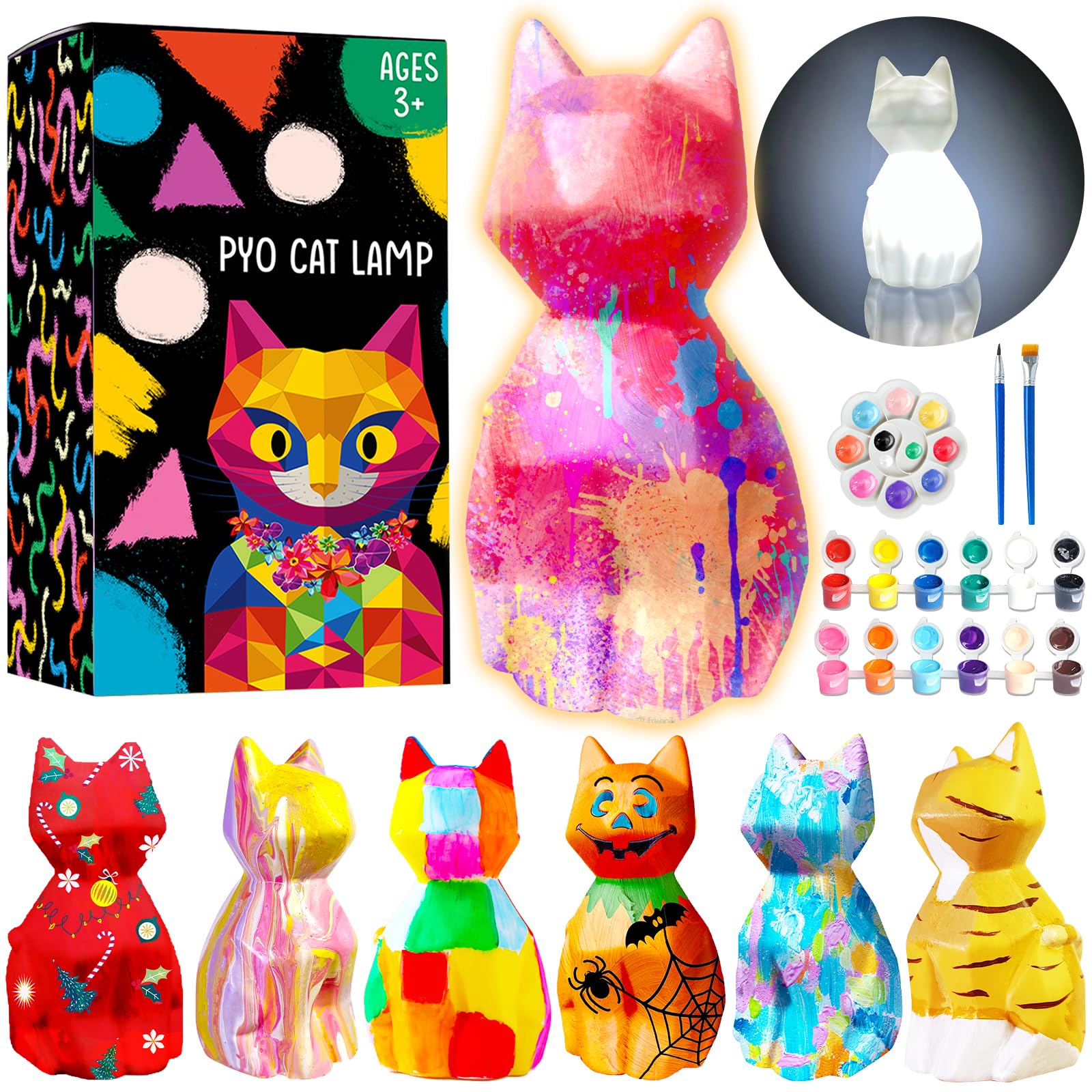 Goody King Paint Your Own Cat Lamp kit front view for creative kids' crafts.