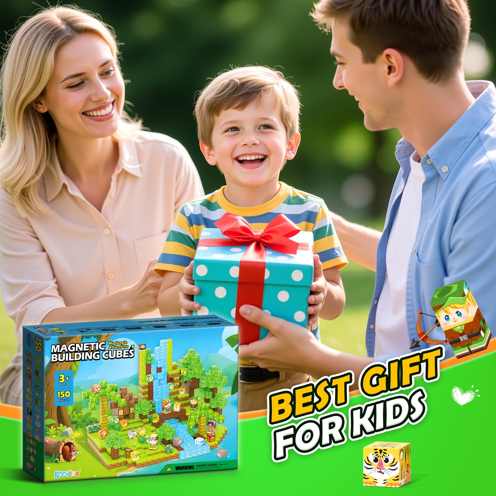 Gooidea Jungle Adventure set uses eight magnets per cube for sturdy stacking.