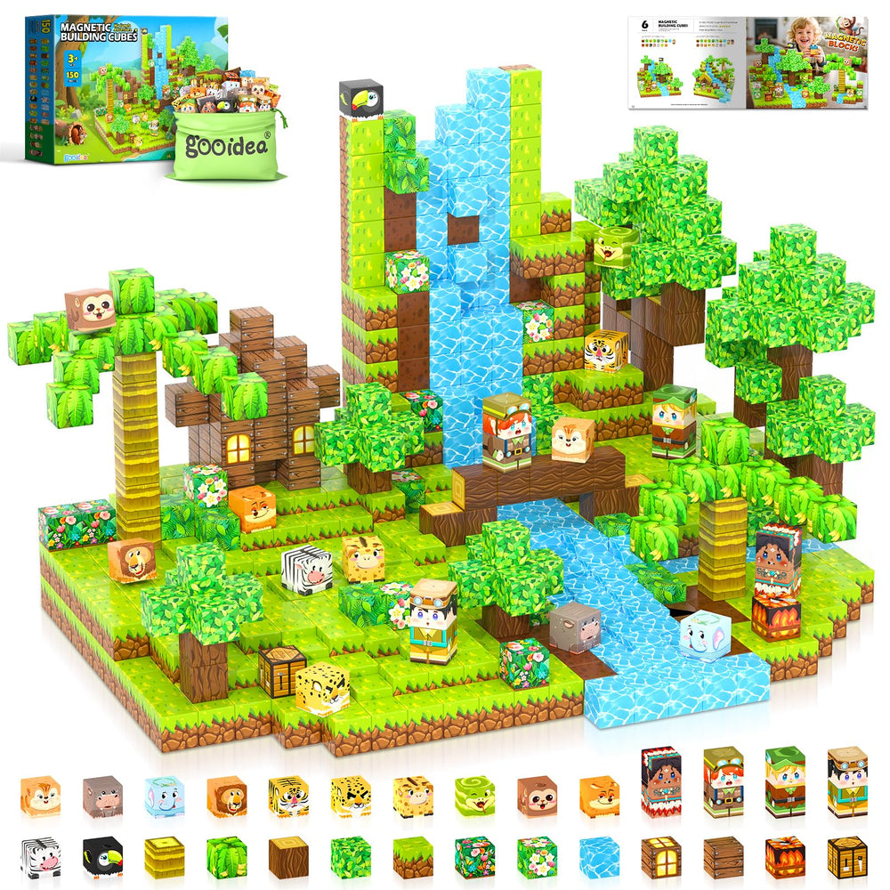 Gooidea Jungle Adventure blocks with lions, detailed forest scene enhances imaginative play and STEM exploration.
