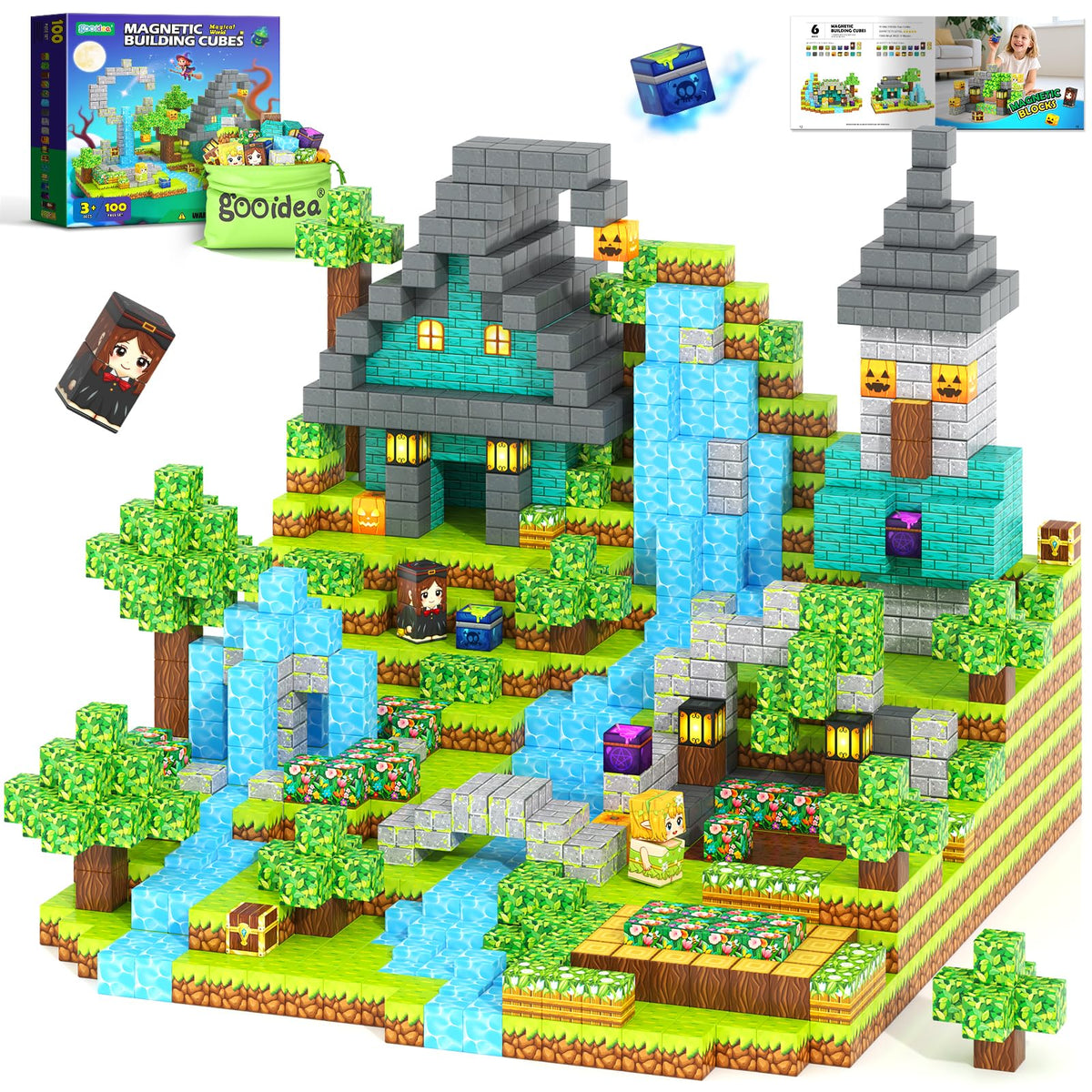 Gooidea Magnetic Blocks castle glow shows imaginative play and fine motor skills.