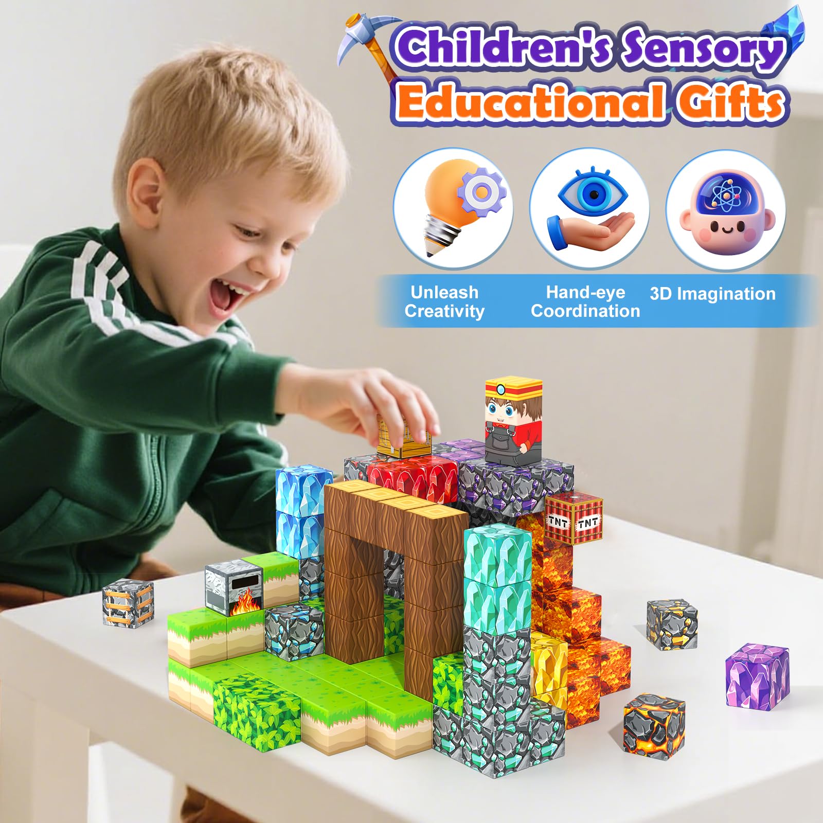 Gooidea magnetic blocks with treasure chests promote collaborative building.