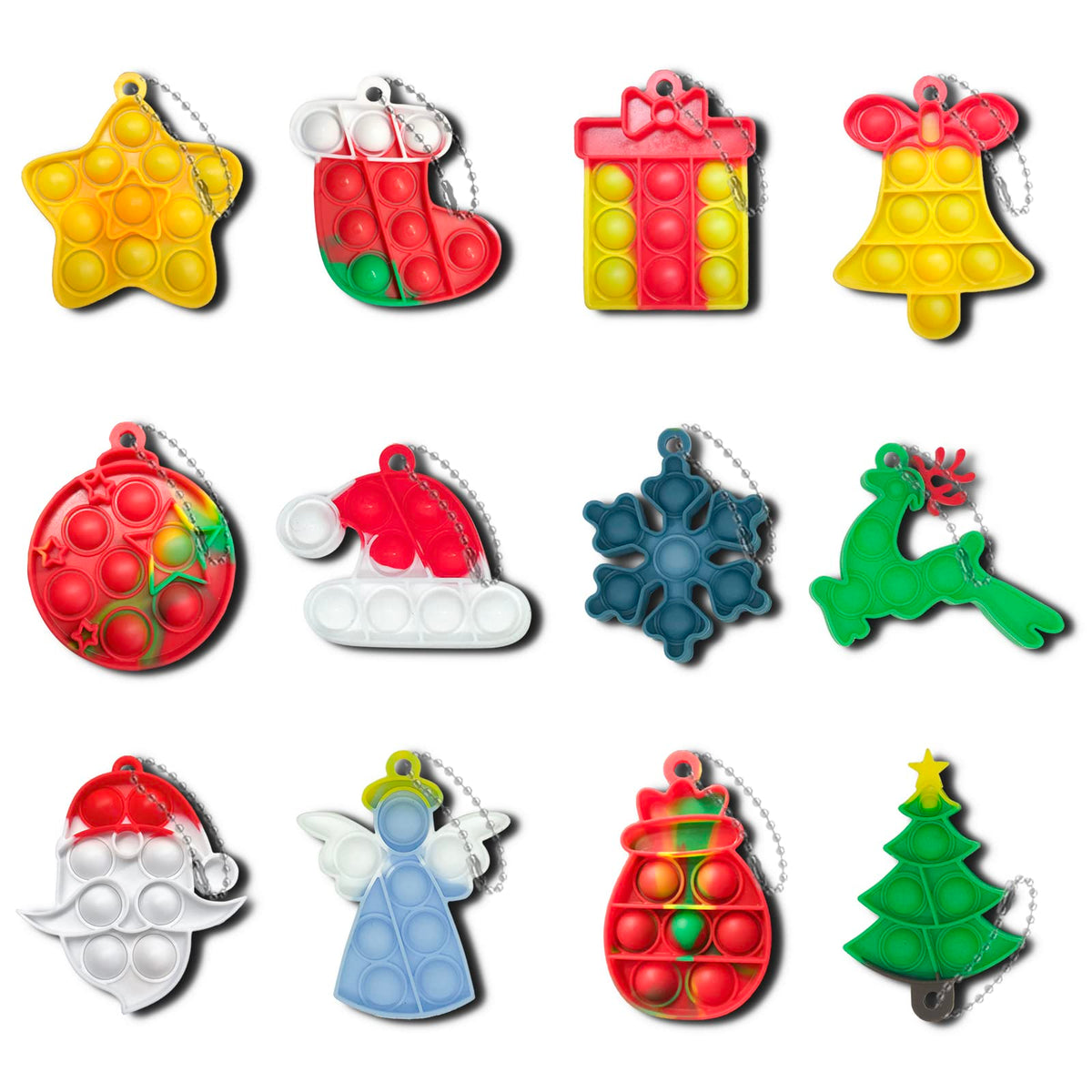 GooKit Christmas mini pop keychain toy, bright colors for quick on-the-go stress relief.