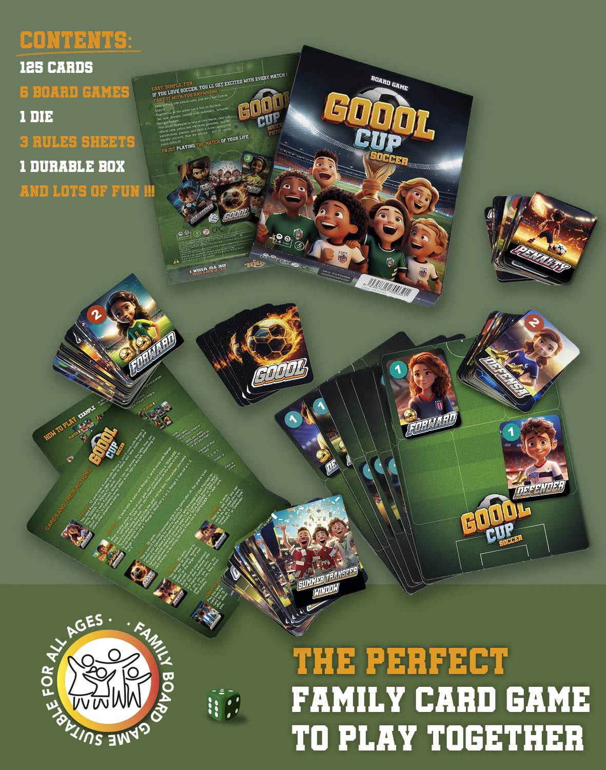 GOOOL CUP Soccer Board Game box shows all components included