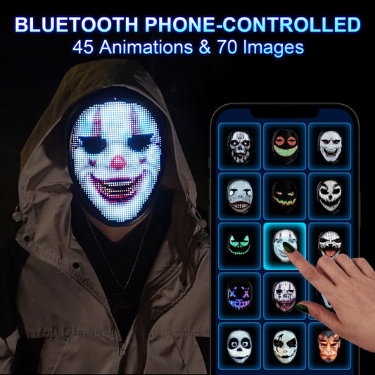 Gootus LED mask with gesture sensing for hands-free morphing effects.