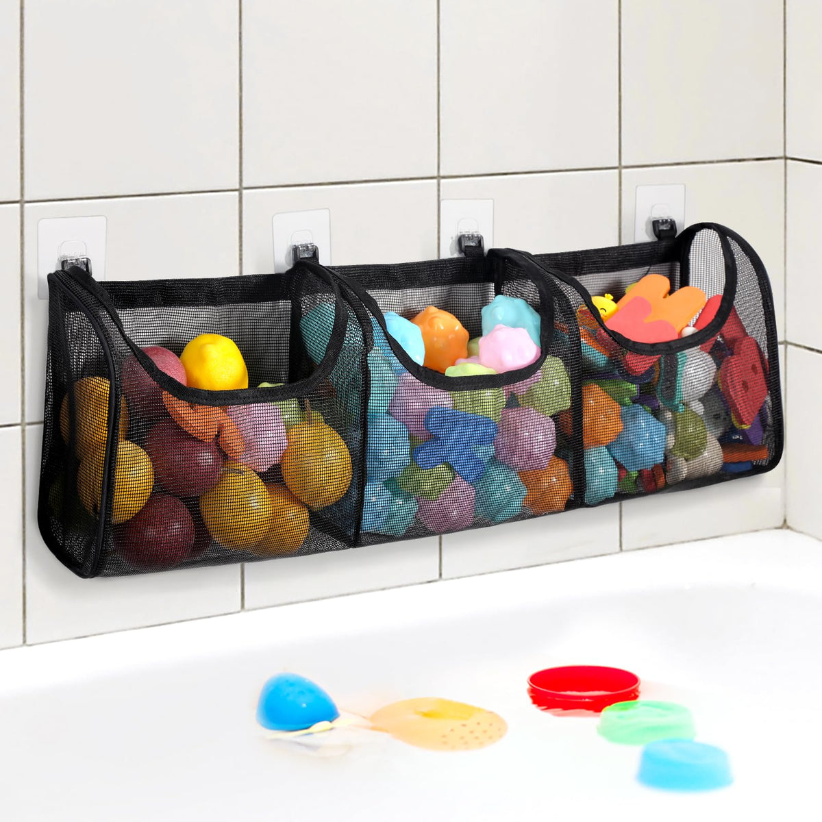 Goowin bath toy storage with three compartments keeps toys organized after bath