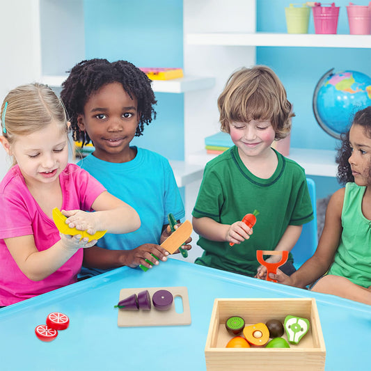 GOPLACS banana wooden play food for pretend kitchen, supports coordination.