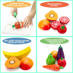 GOPLACS cucumber wooden play food for pretend kitchen, encourages sequencing play.