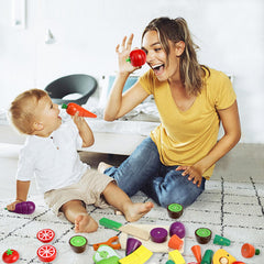 GOPLACS pear wooden play food for pretend kitchen, fosters hand-eye coordination.