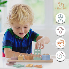 GOPO TOYS geometric bases puzzle board aids spatial awareness and problem solving.