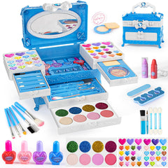 GORISPI kids makeup set with blue case and mirror for mess-free play
