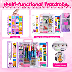 Gorispi mixed clothing and hangers support organized, creative wardrobe play.