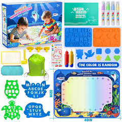 Gorispi neon color doodles appear on the mat, inviting vibrant, imaginative play.