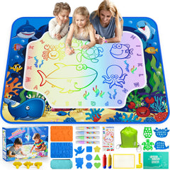 Gorispi Water Doodle Mat shows a large 40x32 inch drawing area for shared, mess-free drawing.