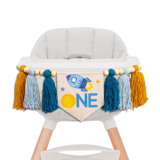 Gostman Outer Space One high chair banner rocket illustration for photo-worthy moments.
