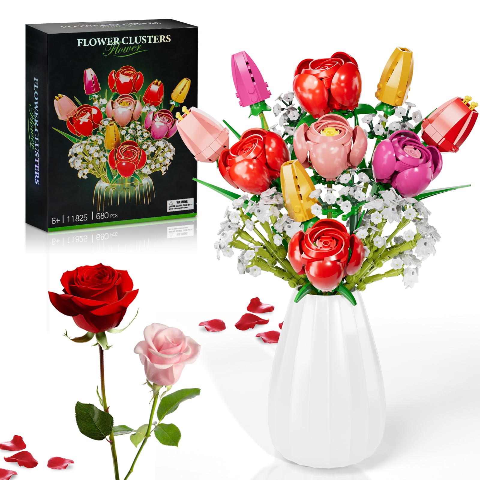 GoStock Flower Bouquet Building Set featuring roses arranged as a bouquet for display