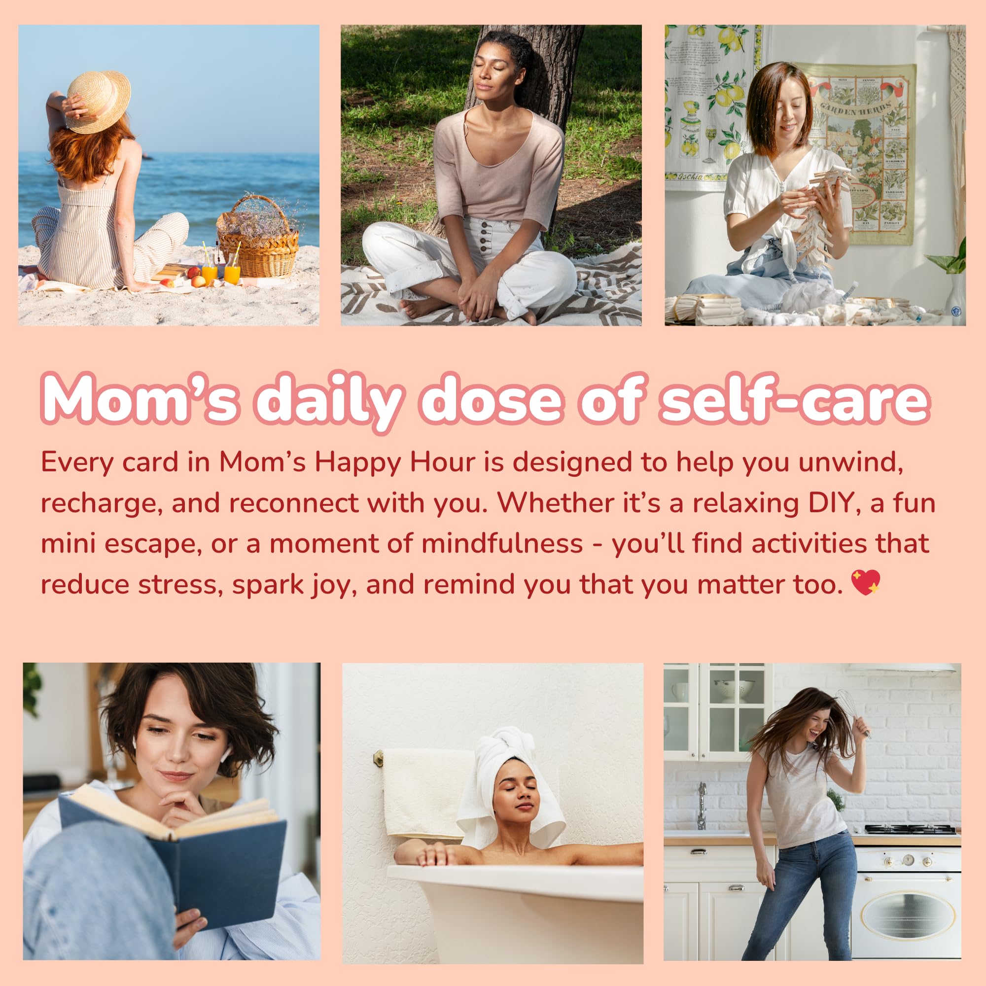 New mom relaxation scene with self care cards and calm moment.