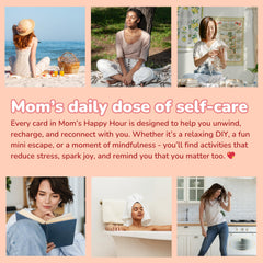 New mom relaxation scene with self care cards and calm moment.