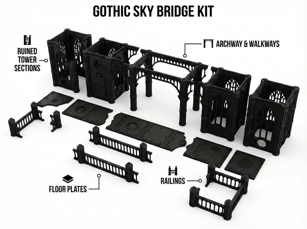 Gothic Sector Terrain Set broken bridge span provides focal point and terrain break for 28mm battles