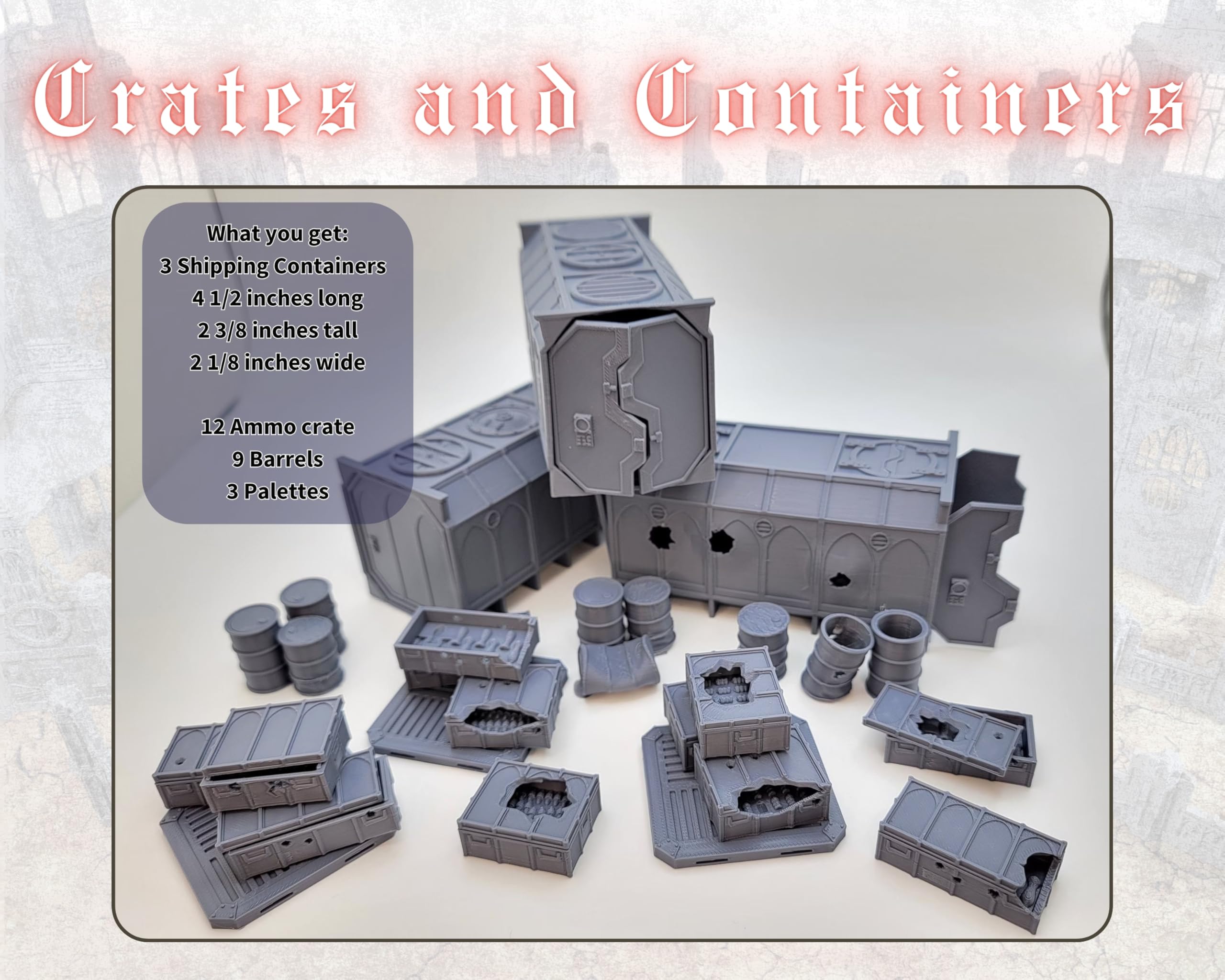 Gothic Sector Terrain containers showcase rugged 3D-printed detail for durable 28mm missions