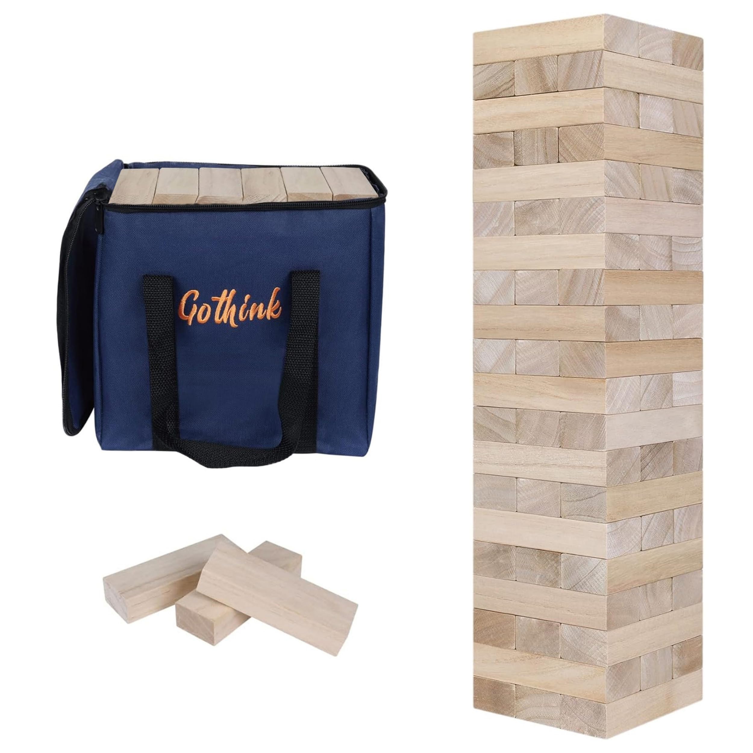 GOTHINK Giant Tumble Tower with 60 jumbo blocks ready for outdoor family fun.