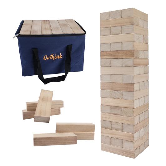 GOTHINK Giant Tumble Tower base assembly shows sturdy blocks for outdoor play