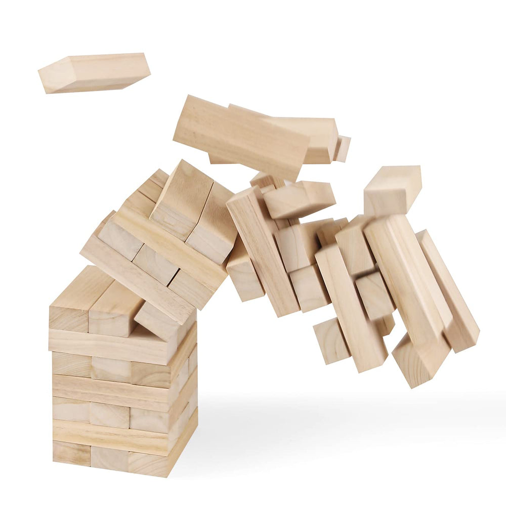 GOTHINK Giant Tumble Tower block closeup highlights lightweight timber