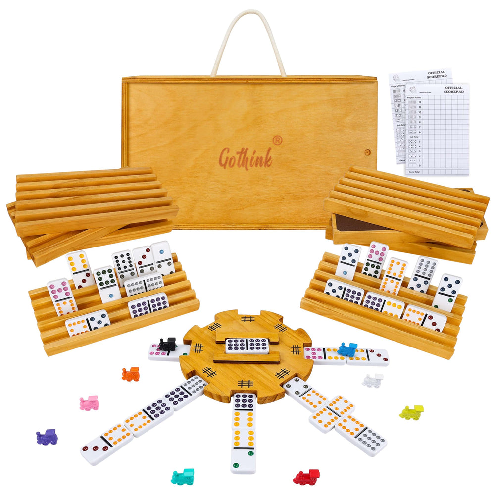 GOTHINK Mexican Train dominoes tiles with durable dots for quick, clear gameplay.