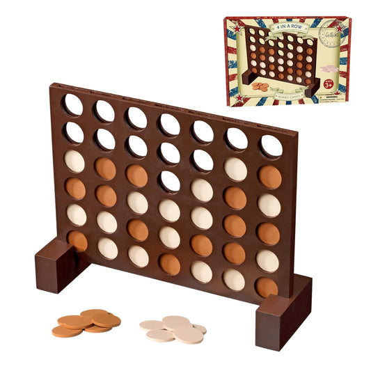 GOTHINK wooden four-in-a-row board ideal for family game nights.