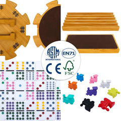 GOTHINK wooden racks with felt bottoms keep tiles organized on the table.