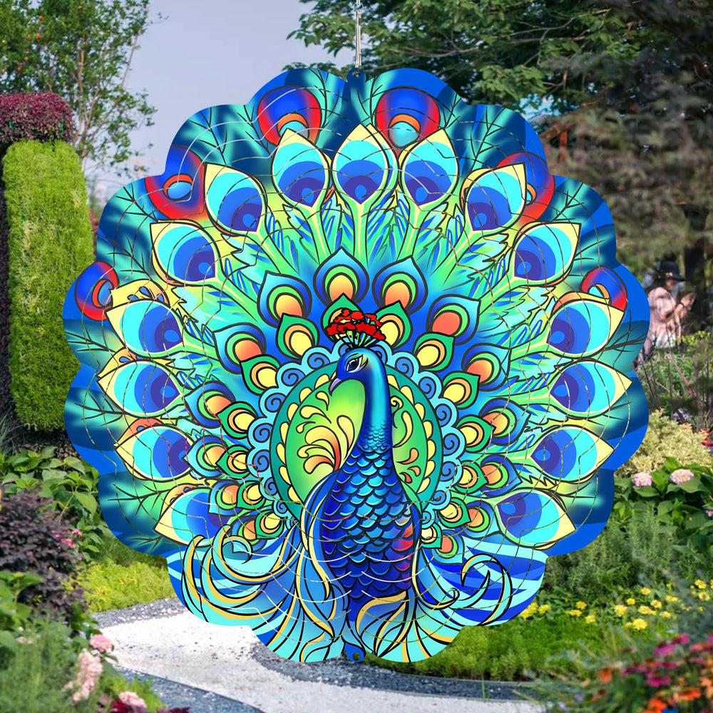 GOTOME Peacock wind spinner with 3D visual effect for vivid outdoor display.