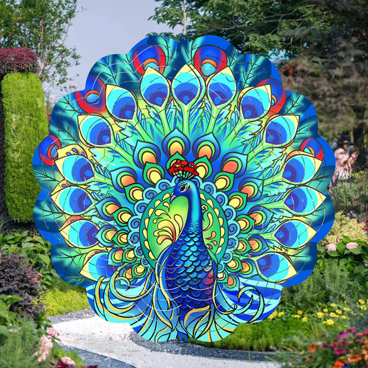 GOTOME Peacock wind spinner with 3D visual effect for vivid outdoor display.