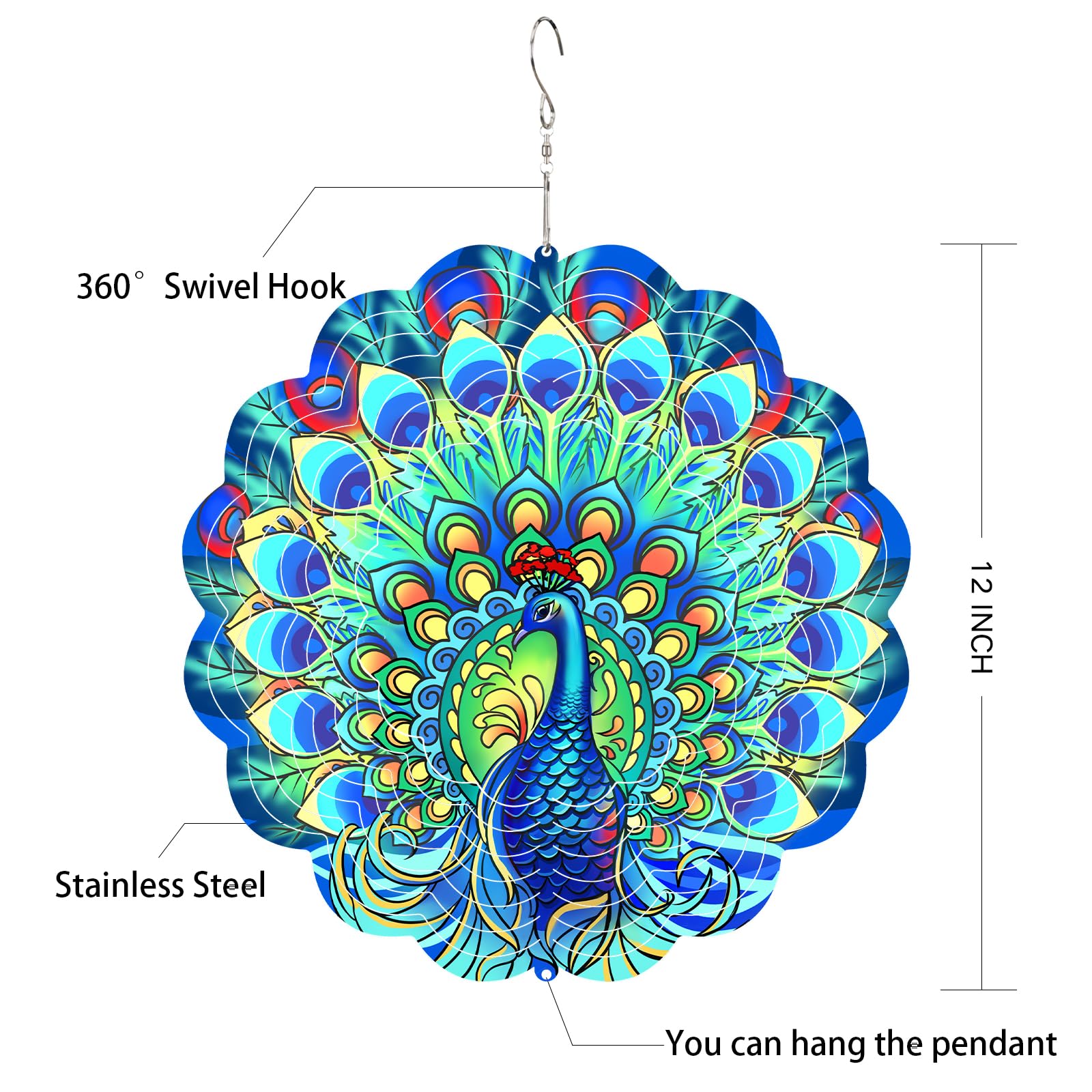 GOTOME Peacock wind spinner suitable for indoor or outdoor decor.