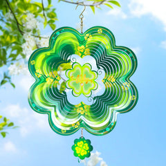 GOTOME Spring Shamrock wind spinner 12inch: bright green clover décor for outdoor patio ambiance.