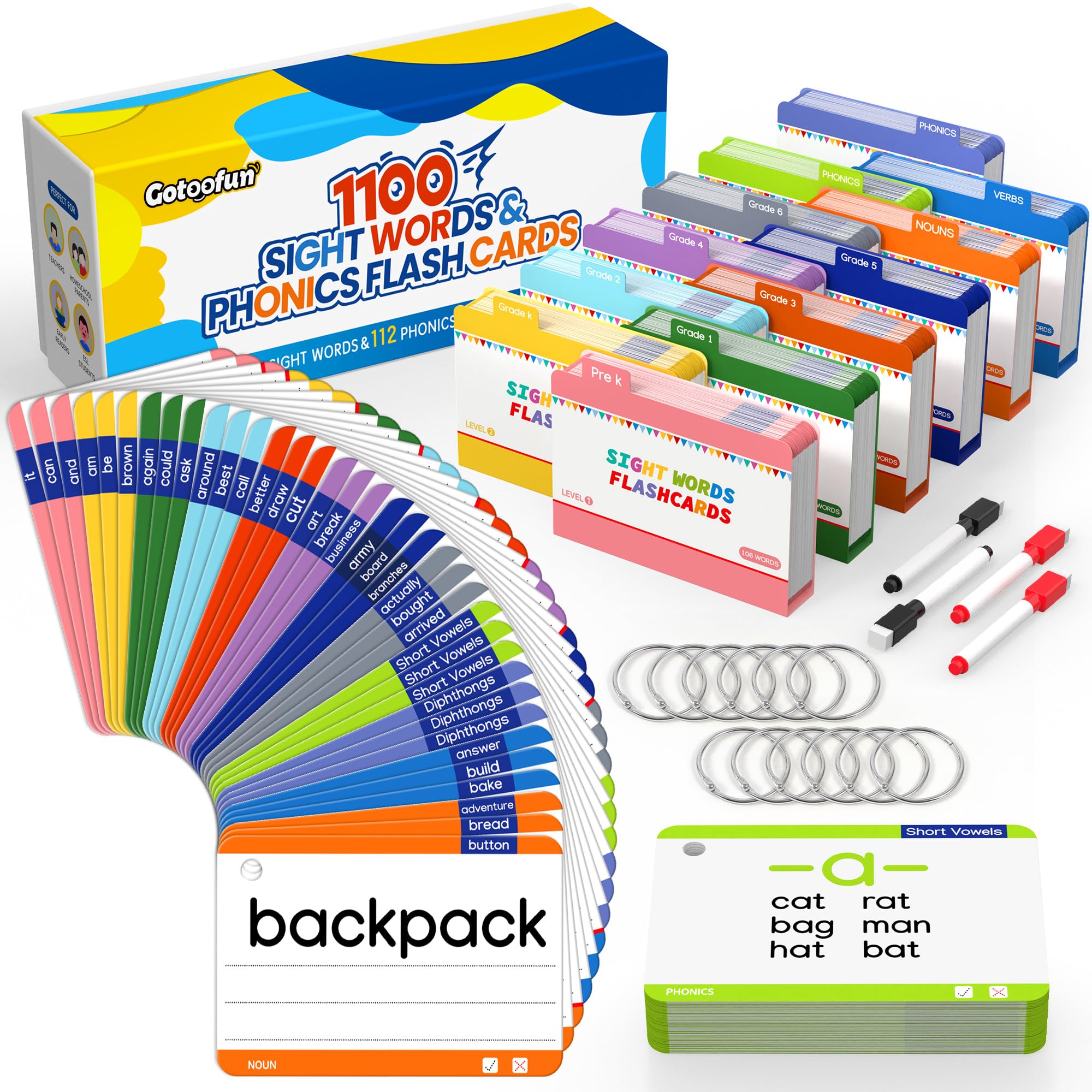 Gotoofun 1180 sight-words cards for building word recognition and fluency.