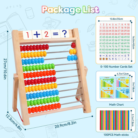 Gotoofun abacus with 120 flash cards highlighting numbers and symbols for learning.