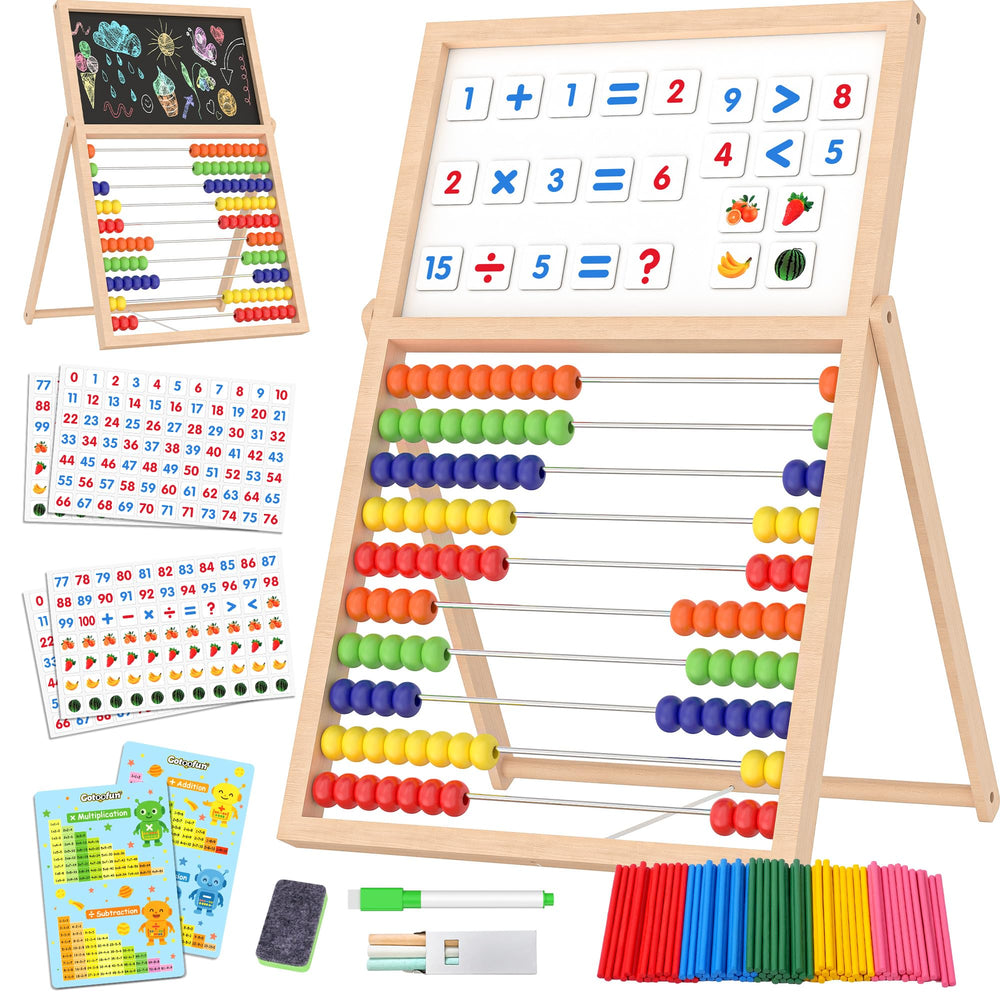 Gotoofun wooden abacus with double-sided board for toddler math activities.