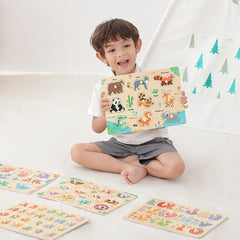 GRINNNIE alphabet peg puzzle helps letter recognition with bright visuals.