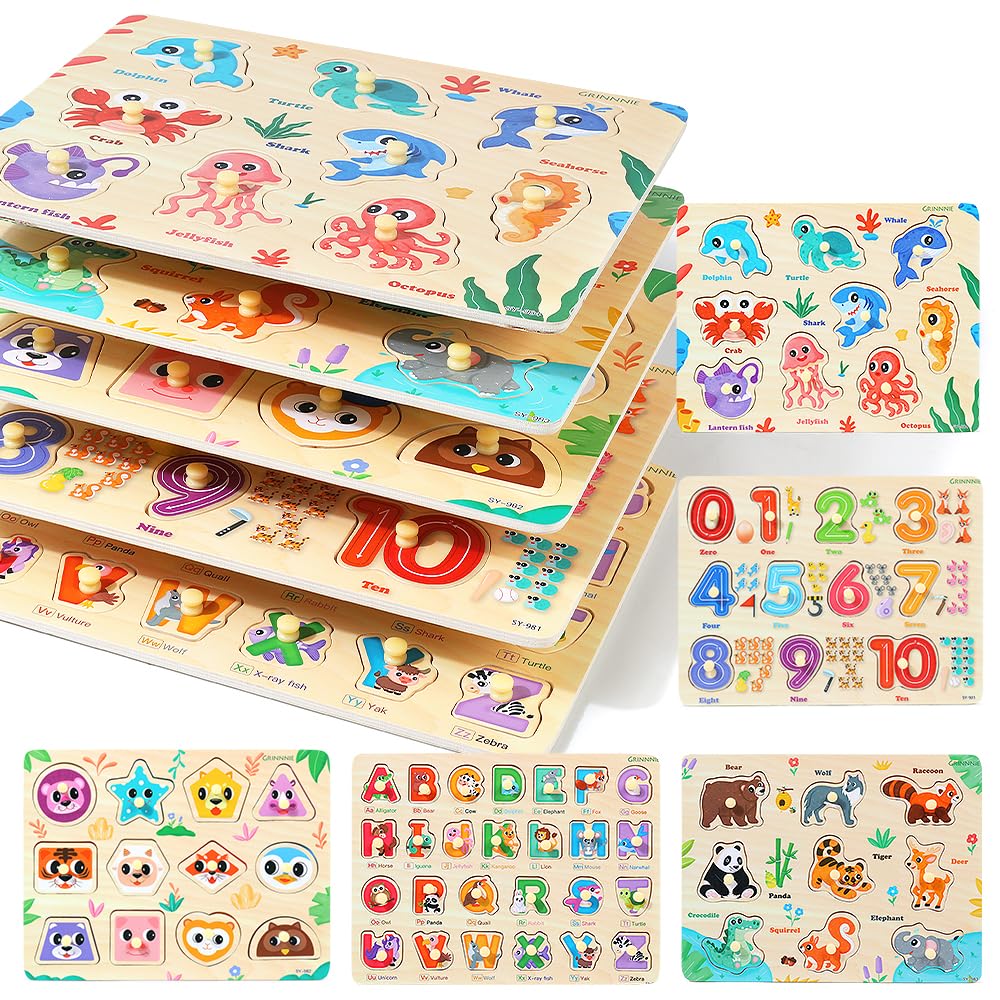 GRINNNIE wooden number peg puzzle for toddlers promotes early numeracy and fine motor skills.